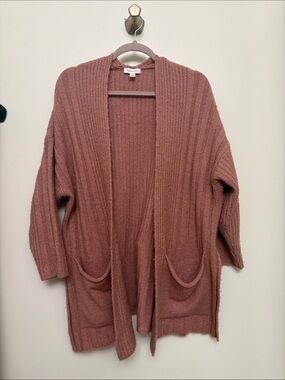 Oversized Dusty Pink Cardigan with Side Slits